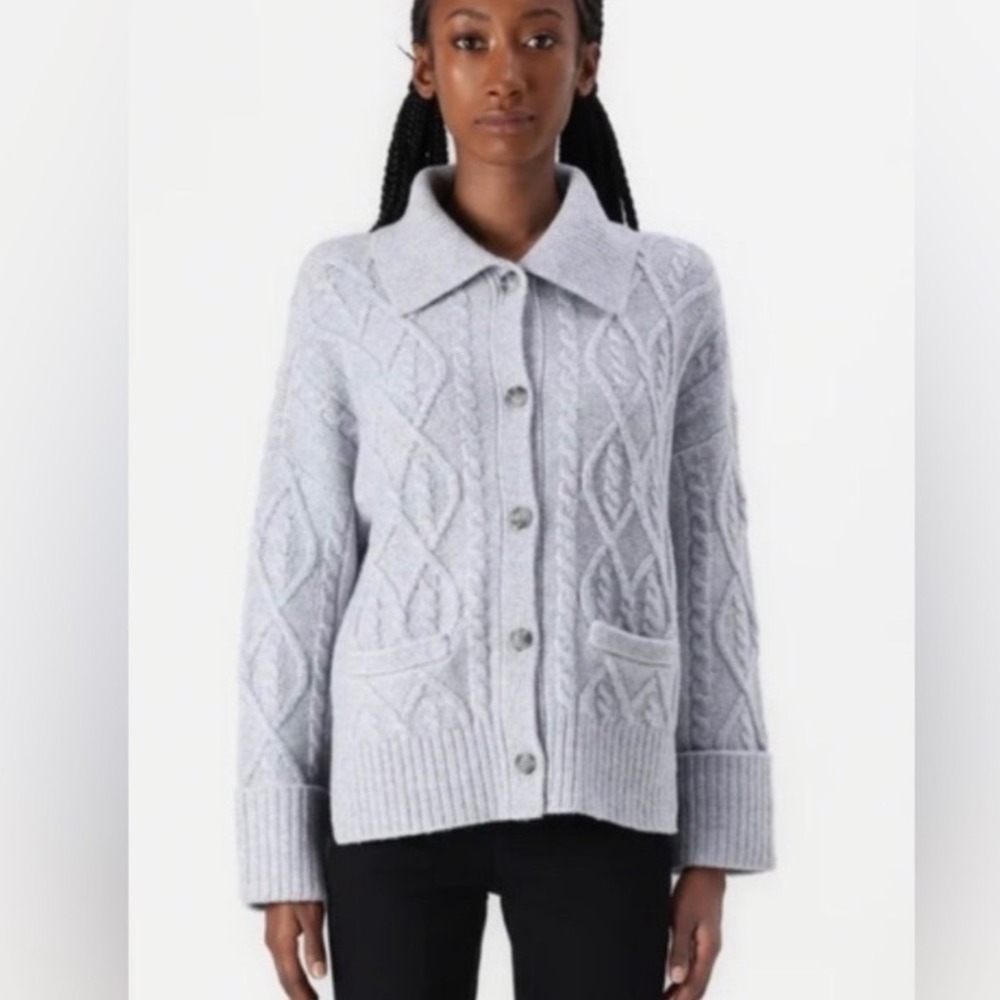 Abercrombie & Fitch Cable Knit Collared Cardigan Grey Medium